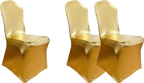 3 Packs Metallic Gold Stretch Chair Covers Chair Slipcovers for Wedding Banquet Party