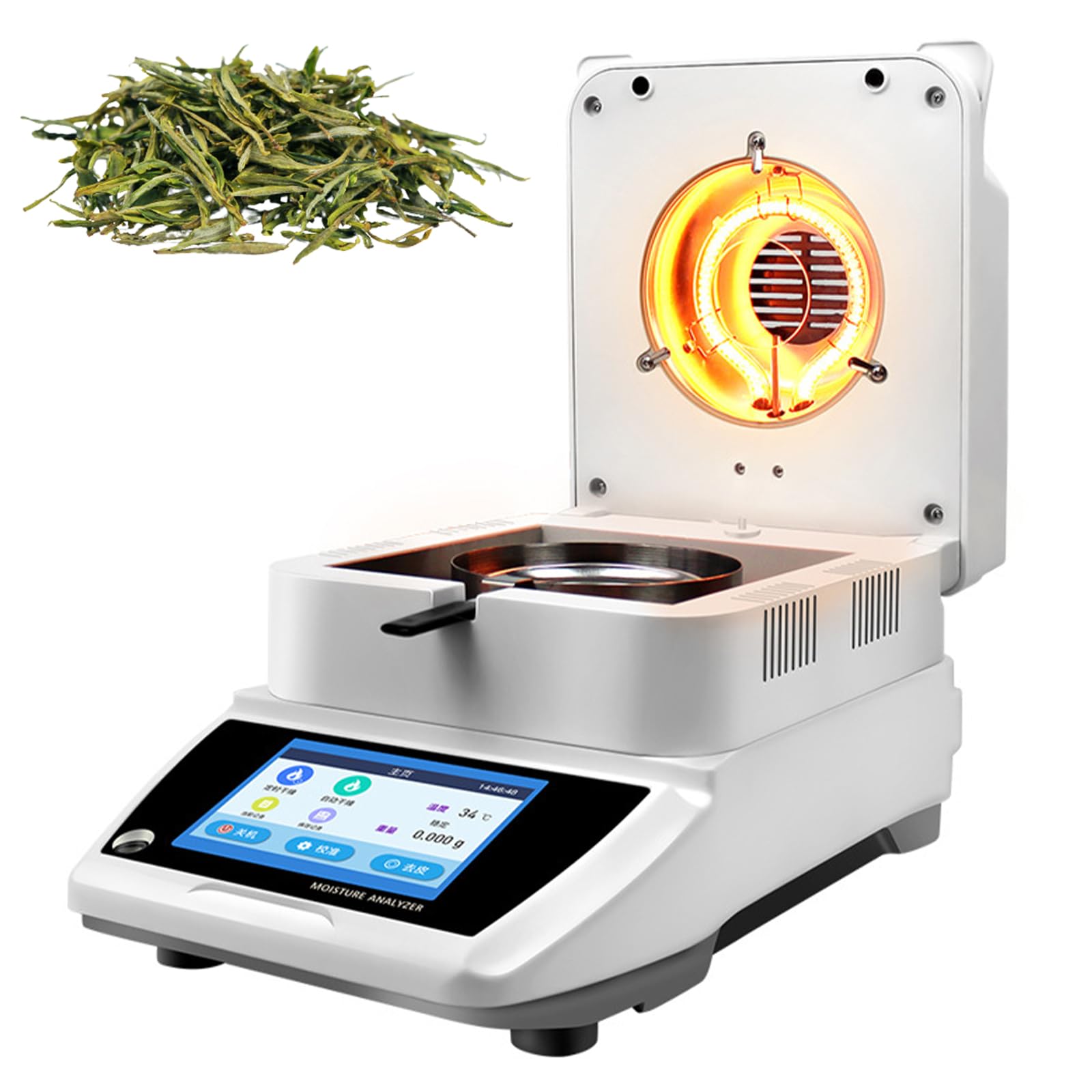 Medidor de Humedad Halógeno, Analizador de Humedad de Calefacción con Pantalla Táctil de 5 Pulgadas, Capacidad de 120 G y Precisión 0,001-0,005 G, Analizador de Equilibrio de Humedad de L 120g/0.001g