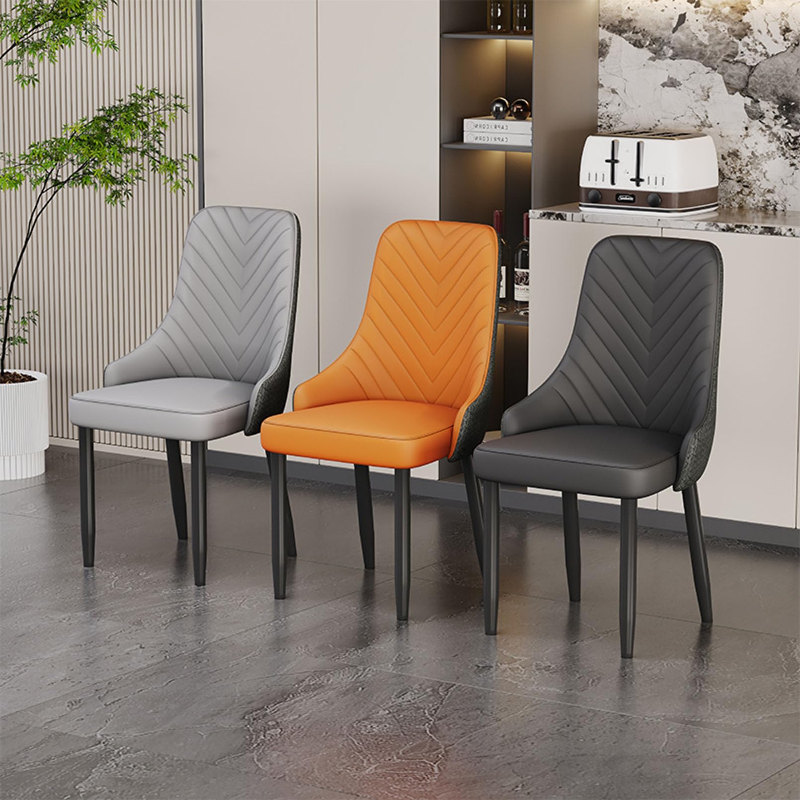 Sedia da Pranzo in Finta Pelle, Sedia Laterale d'accento Senza braccioli con Gambe in Metallo, Sedia da Salotto Imbottita per Soggiorno, Elegante Sedia di vanità con Schienale Alto
