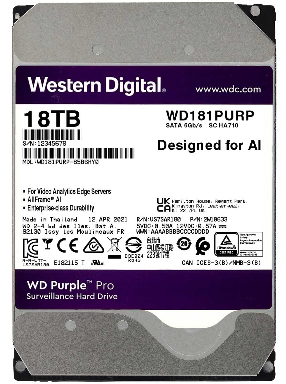 Amazon.co.jp: Western Digital WD181PURP-EC 18TB CMR 3.5 inch SATA
