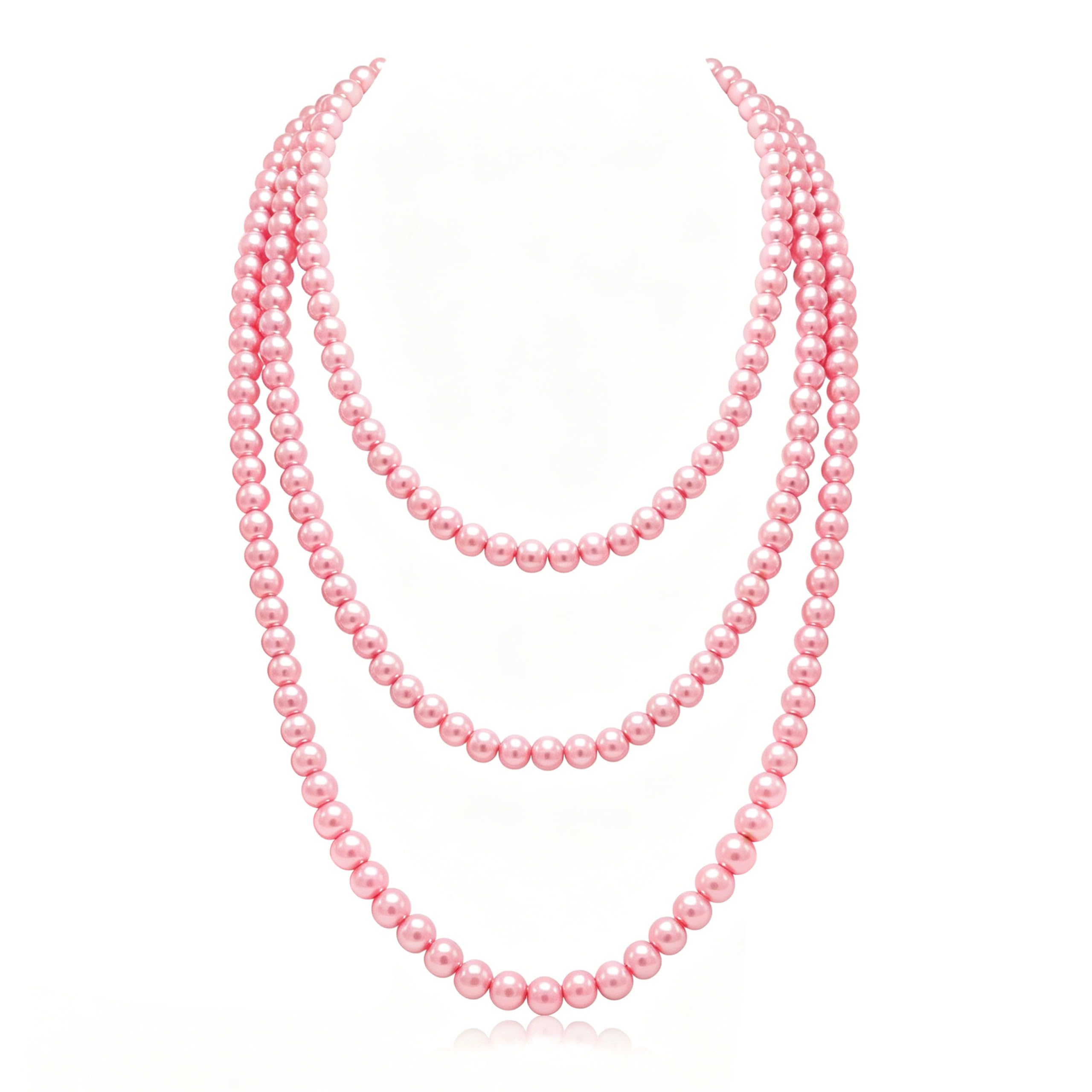 Long Pearl Necklaces for Women Cream White Faux Pearl Strand Layered Necklace Costume Jewelry