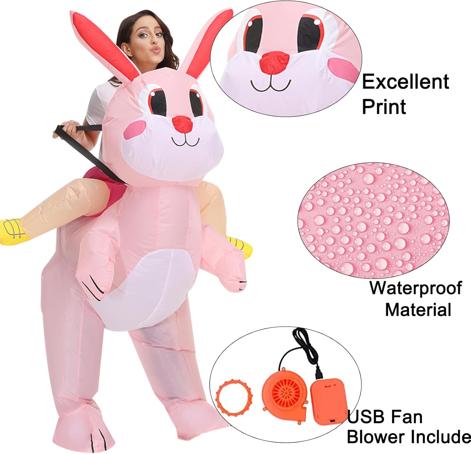 Easter Inflatable Costume Bunny Costume Suspenders Rabbit Blow Up Suit for Adults - Image 2