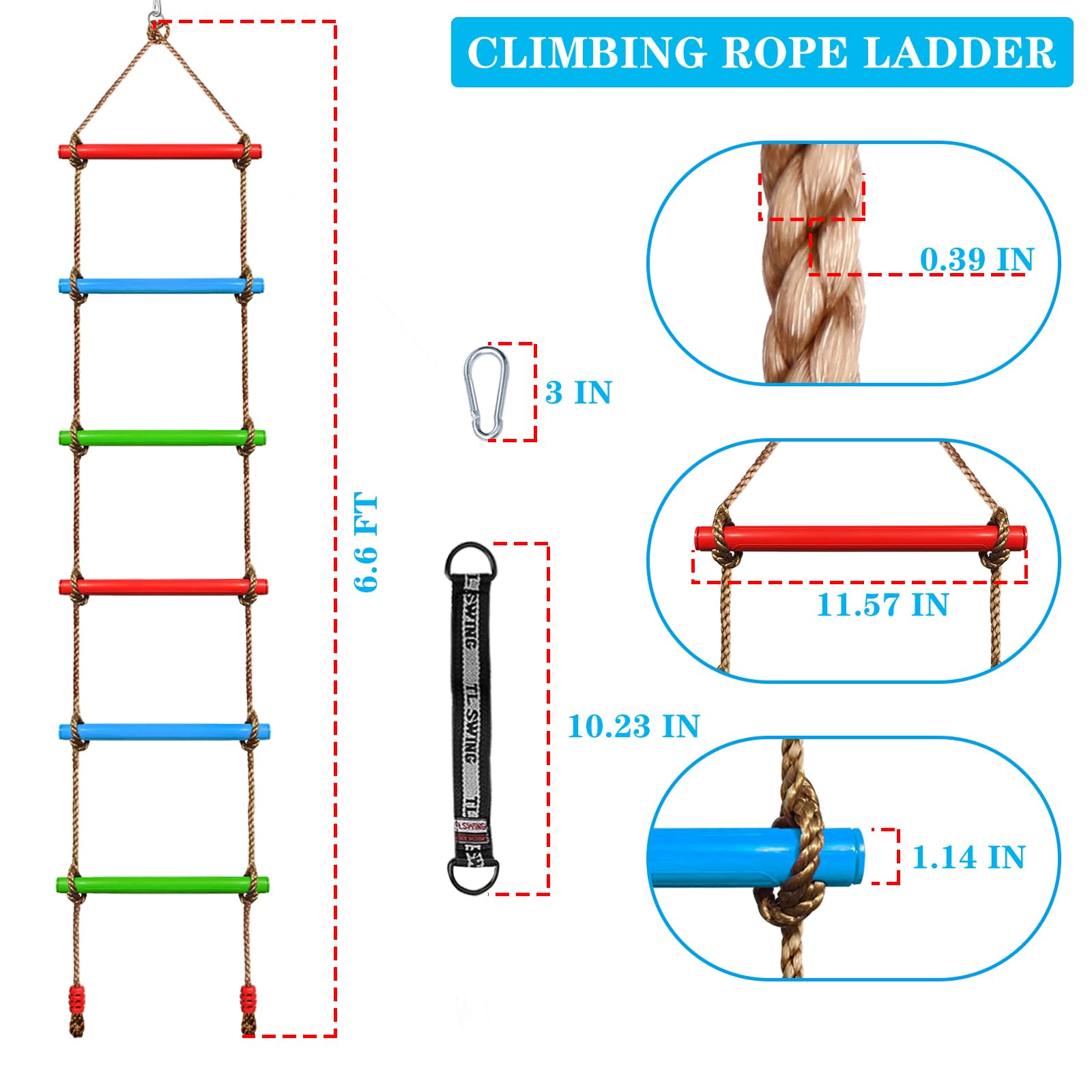 Climbing Rope Ladder for Kids, 6.6Ft Swing Rope Ladder Obstacle Course for Indoor PlaySet and Outdoor Tree House, Playground Swing Set and SlacklineLadder