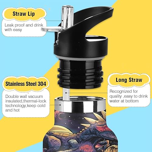 Miniatura 3 de Botella de agua personalizada para niños, botella de agua personalizada de 20 onzas, aislada para niños y niñas, sin BPA, diseño de dinosaurios