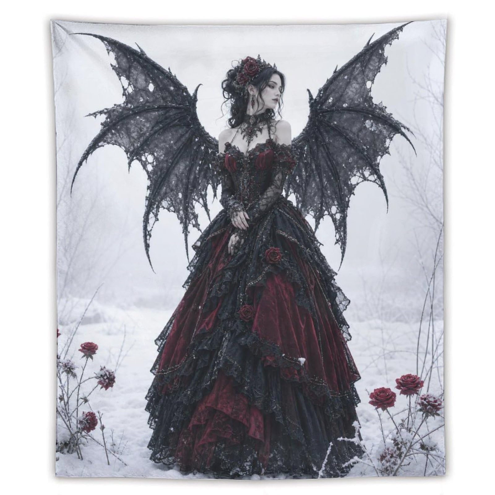 H3B8U2Y5 Gothic Bat Wing Woman Wall Tapestry, Fantasy Illustration Style