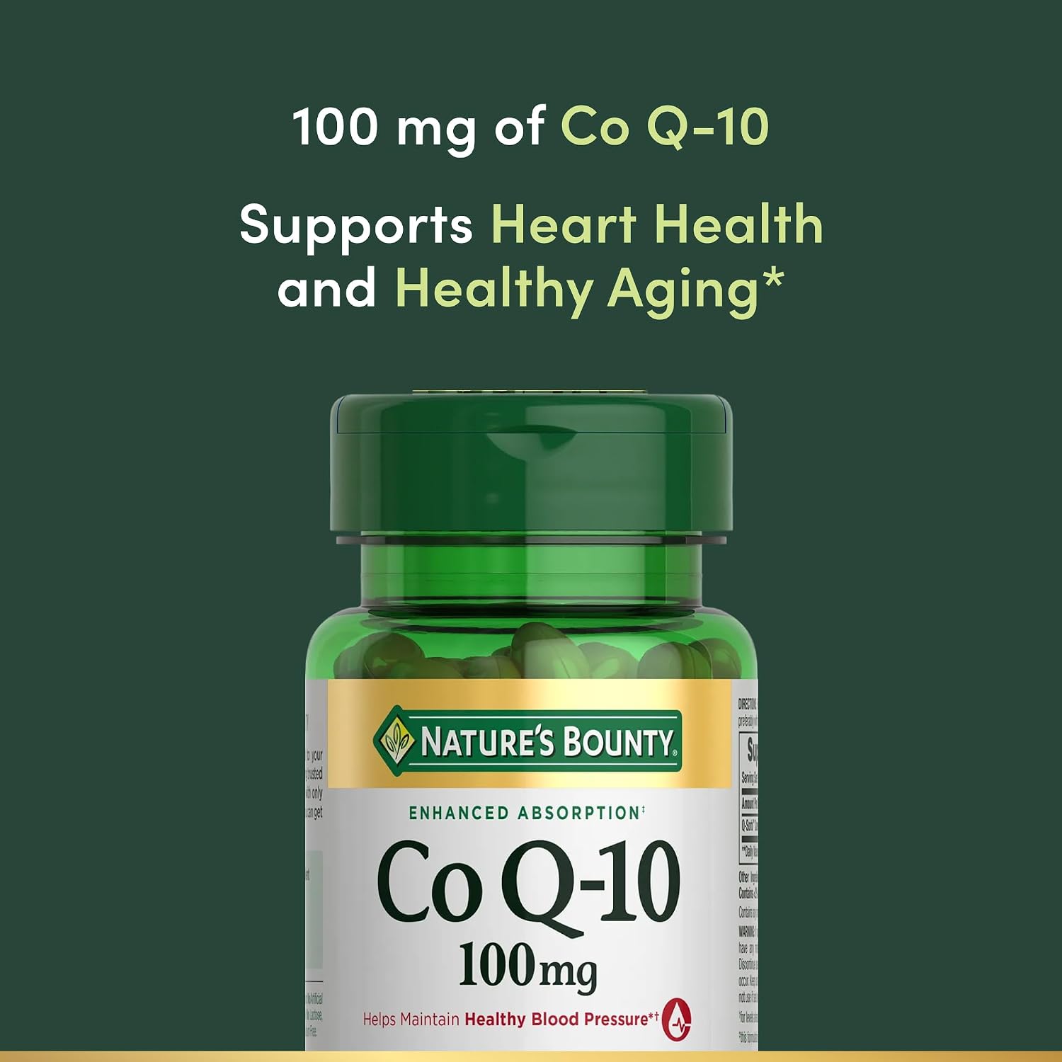 Nature's Bounty CoQ10 100mg for Heart Health Support, Non-GMO Q-Sorb Coenzyme Q-10 Antioxidant Support and Cardiovascular Wellness, Dietary Supplement, Rapid Release Softgels, 45 ct