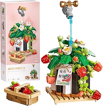 MEIEST Mini Building Blocks Bonsai Plant Model Set,Simulation Particle Flower Succulent Botanical Collection Construction Building Bricks Toy,Home Decor,13+Strawberry