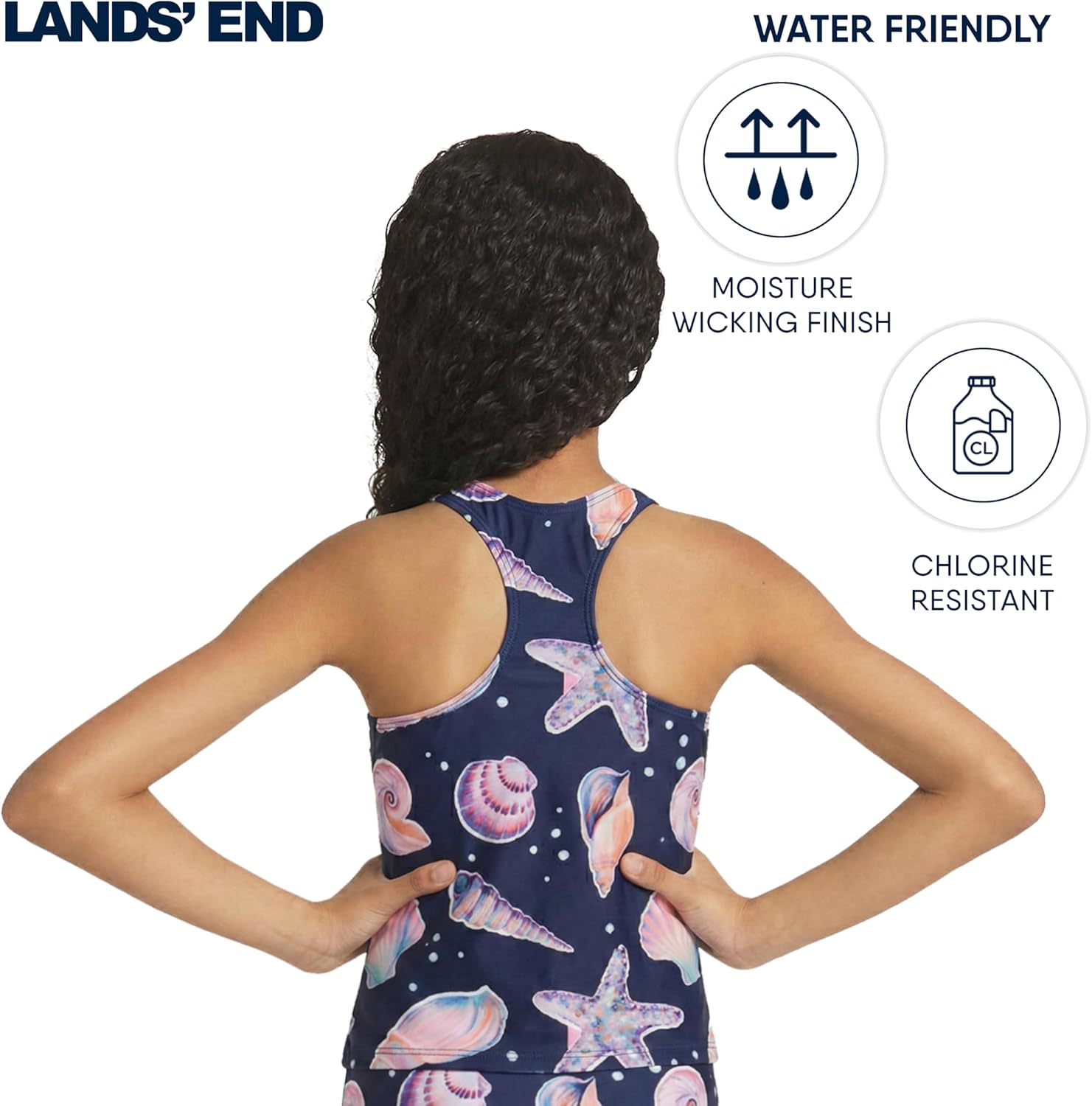 Lands' End Girls' UPF 50+ Swim Bikini Bottom and Racerback Tankini Set - Image 6