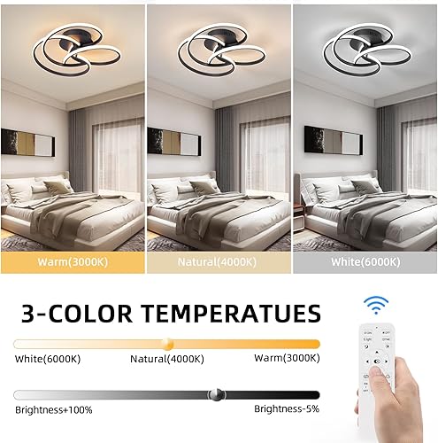 Miniatura 3 de CANEOE Lámpara de techo LED moderna, 42 W, regulable, cerca del techo, con control remoto, lámpara de techo LED de montaje empotrado para
