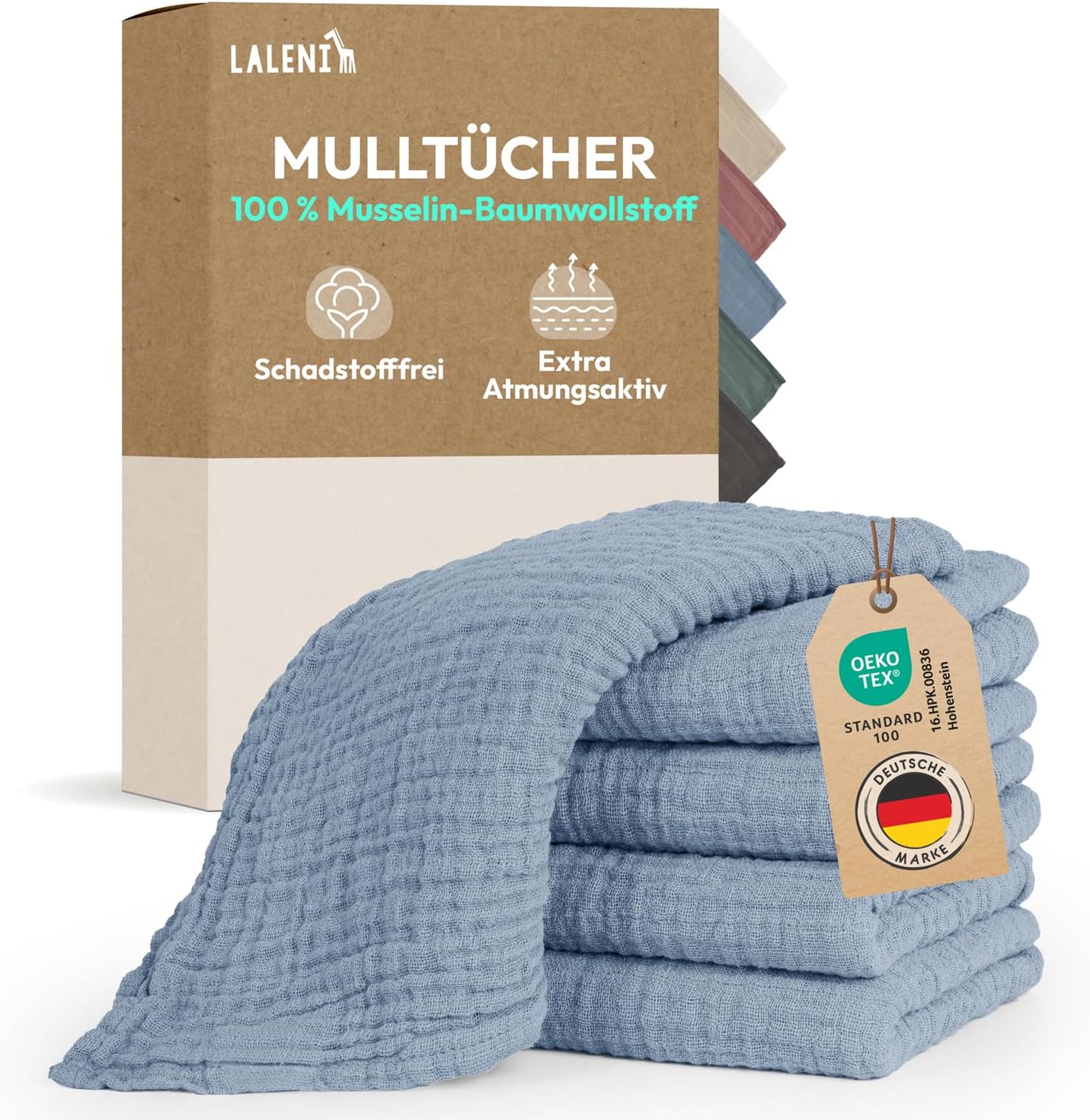 (-35%) Laleni Spucktücher Baby im 5er Set aus Reiner Baumwolle - schadstofffreie Mulltücher weich 70x70 saugstarke Mussellintücher Baby - Musselin Tuch als Mullwindel waschbare Mulltücher - Blau