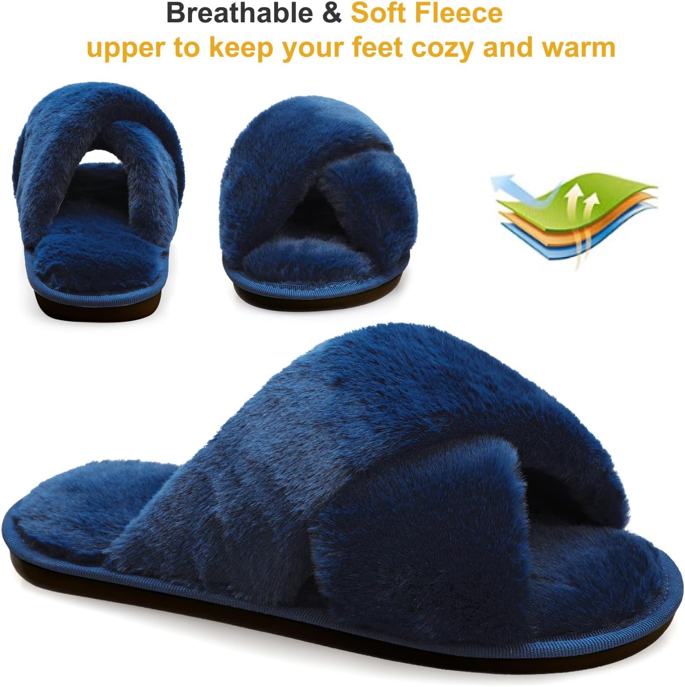 JIASUQI Women's Open Toe Slippers Fuzzy Fluffy House Slippers for Women Cozy Criss Cross Furry Slides Slippers - Image 4