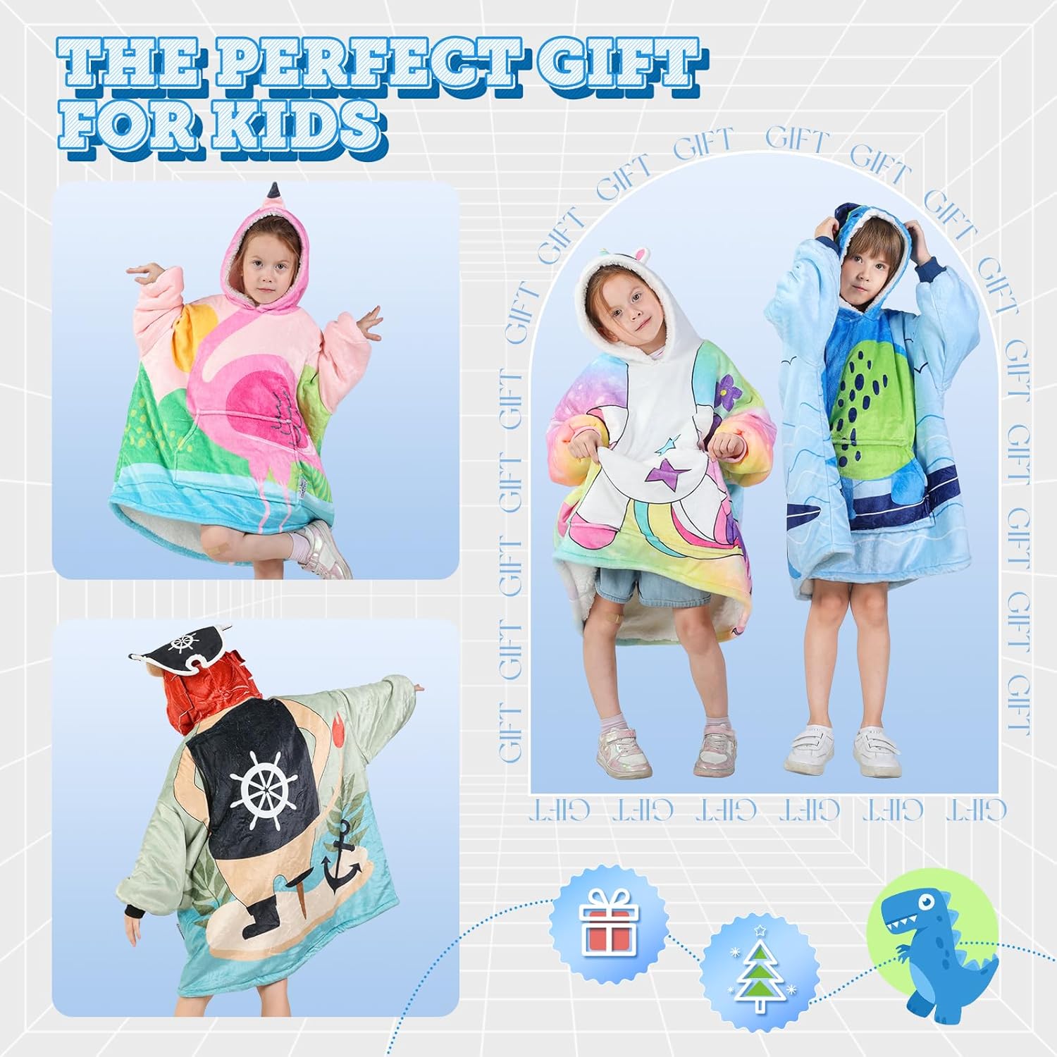 MIZZEO Kids Wearable Blanket Hoodie, Oversized Sherpa Wearable Blanket with Hood Pocket and Sleeves for Toddlers, Cute Hoodies 6-10 Year Old Girls Boys Youth Birthday Gifts (Dinosaur) - Image 5