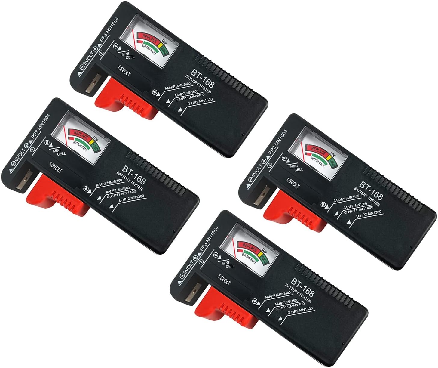 Battery Tester Checker, Small Universal Battery Checker Tester for AA AAA C D 9V 1.5V, Button Cell Batteries Checker - Small Volt Checker for All Batteries - 4 Pack