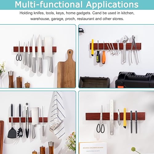 Miniatura 4 de Profesional 16" tira magnética del cuchillo, soporte de la barra del estante del imán del cuchillo del acero inoxidable, patrón de madera