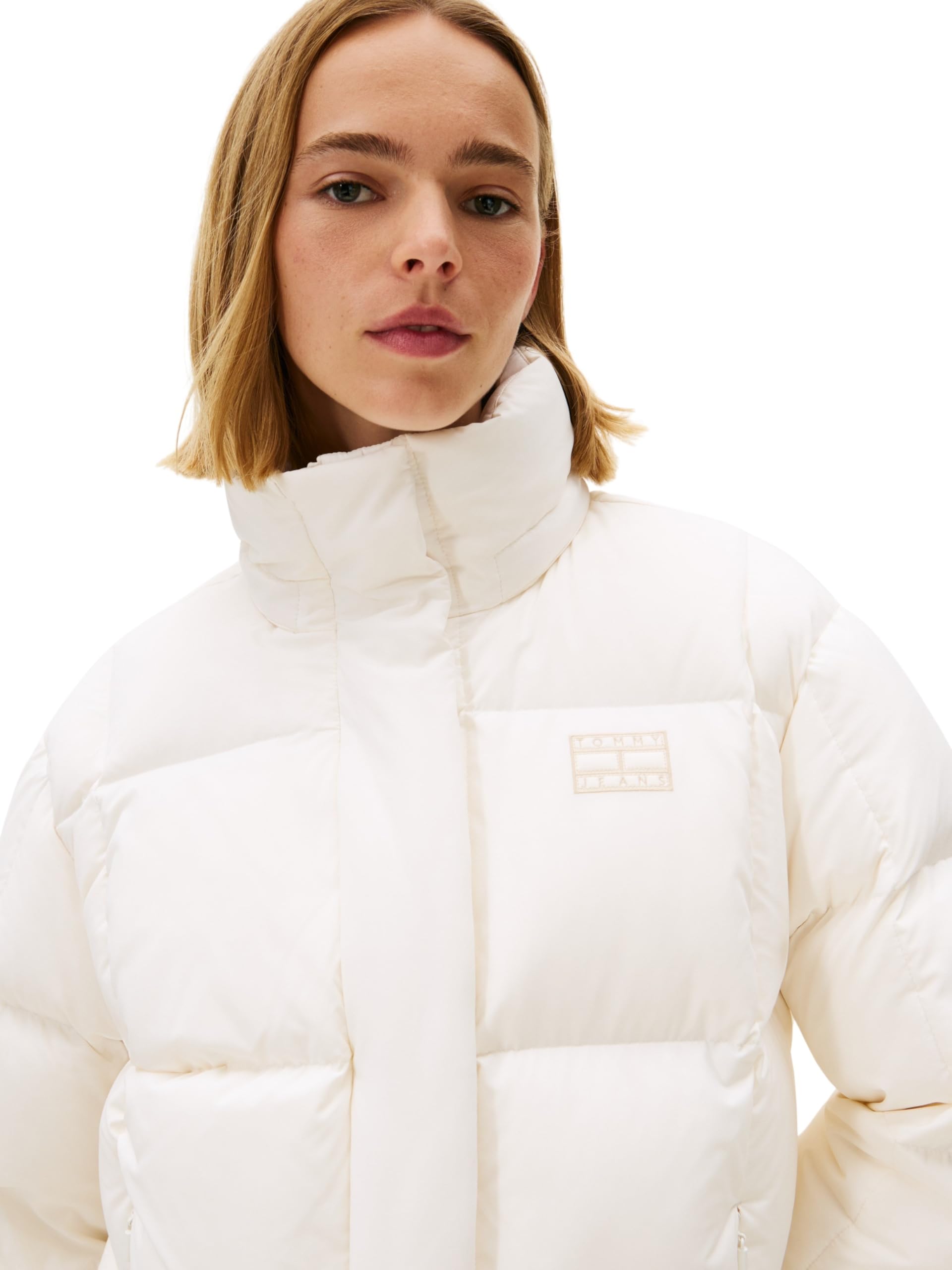 TOMMY JEANS Damska kurtka puchowa TJW ALASKA GRID DOWN EXT DW0DW21623, biała, L, Biały (starożytny biały), L