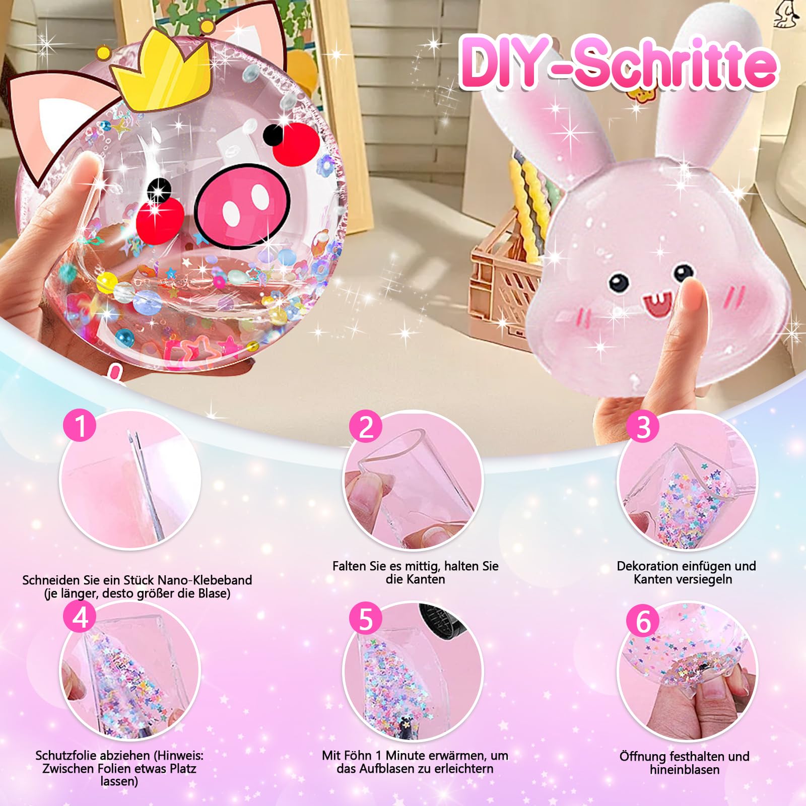 Charmofun 96 Stück NanoTape Bubbles Set für Kinder, Nano Tape Bastel Set mit 5 Rollen Nanoband + 12 Toner, DIY Doppelseitiges Klebeband ab 3 Jahren Mädchen Jungen
