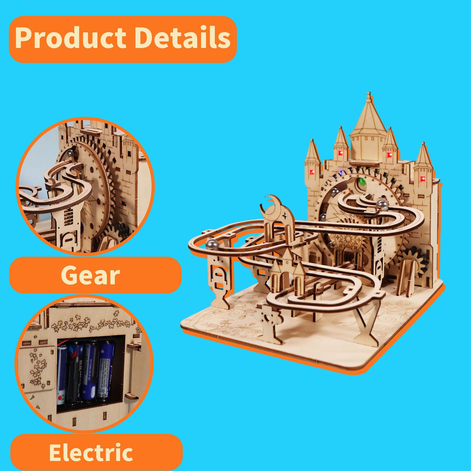 Music Park 3D Wooden Puzzles For Adults Electric Marble Run With Colorful Lights Castle Building Mechanical Model Kits Brain Teaser DIY Handmade - Image 4