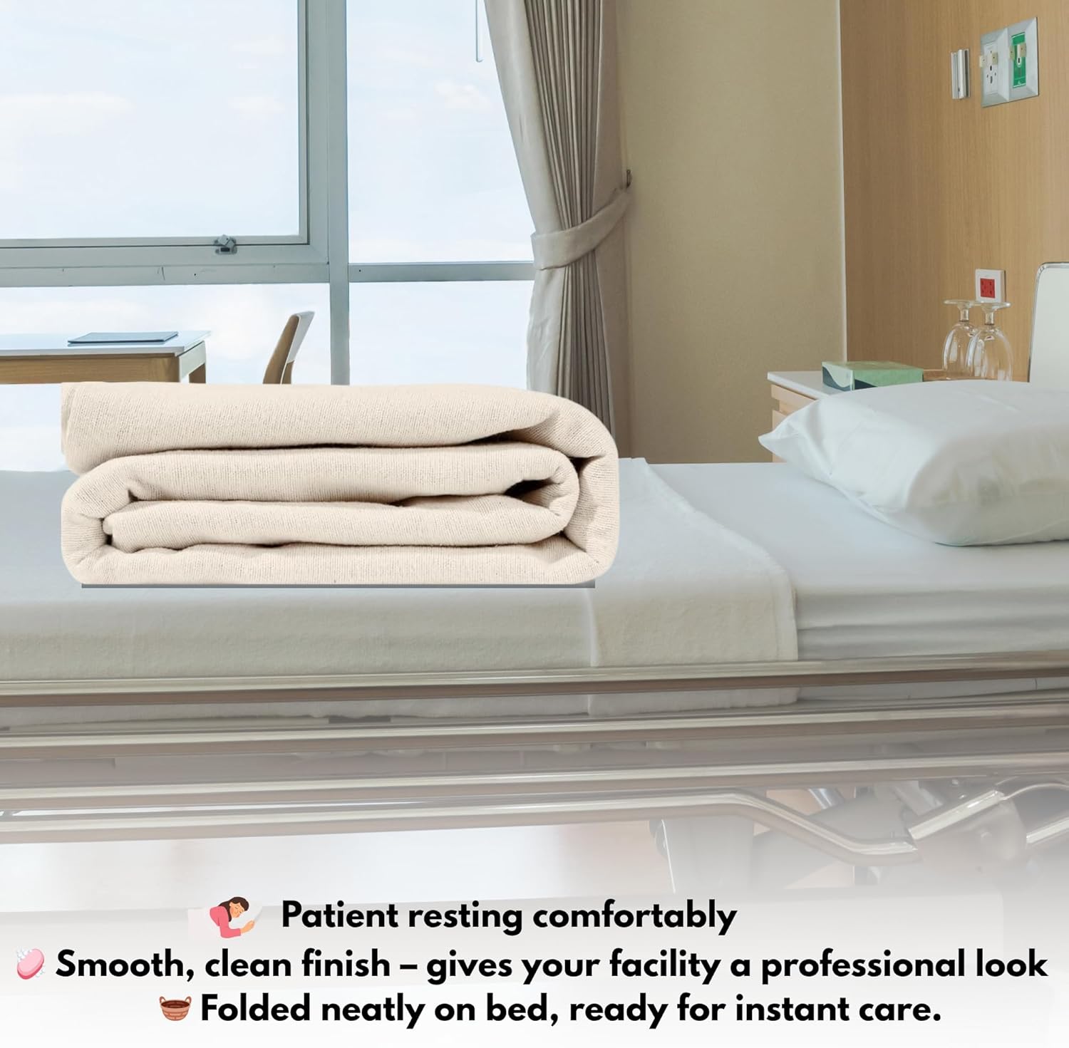 Hospital Blanket, Pack of 6, 70 x 90 Inches, Cotton Blended, Lightweight Utility Blanket for Patient Care, Soft and Breathable, Unbleached Bath Blanket (6)