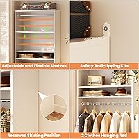 Vista 4 de Unikito 3FT Freestanding Closet System with 2 Hanging Rods & Adjustable Shelve, 36'' Wood Closet Organizer System, Clothes Garment Rack, Sturdy