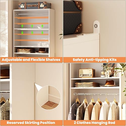 Miniatura 4 de Unikito Sistema de armario independiente de 3 pies con 2 varillas para colgar y estante ajustable, sistema organizador de armario de madera de 36