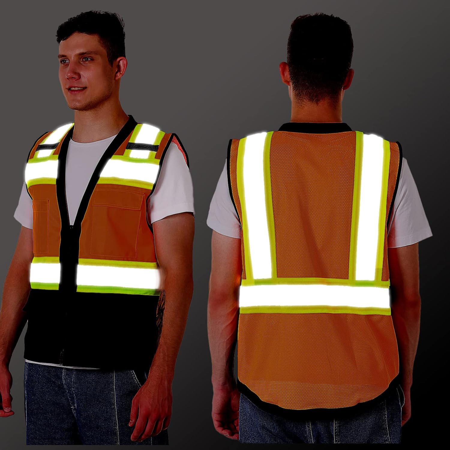 ProtectX 6 Pockets High Visibility Safety Vest for Men Women Class 2 Reflective Hi Vis Work Construction Vest