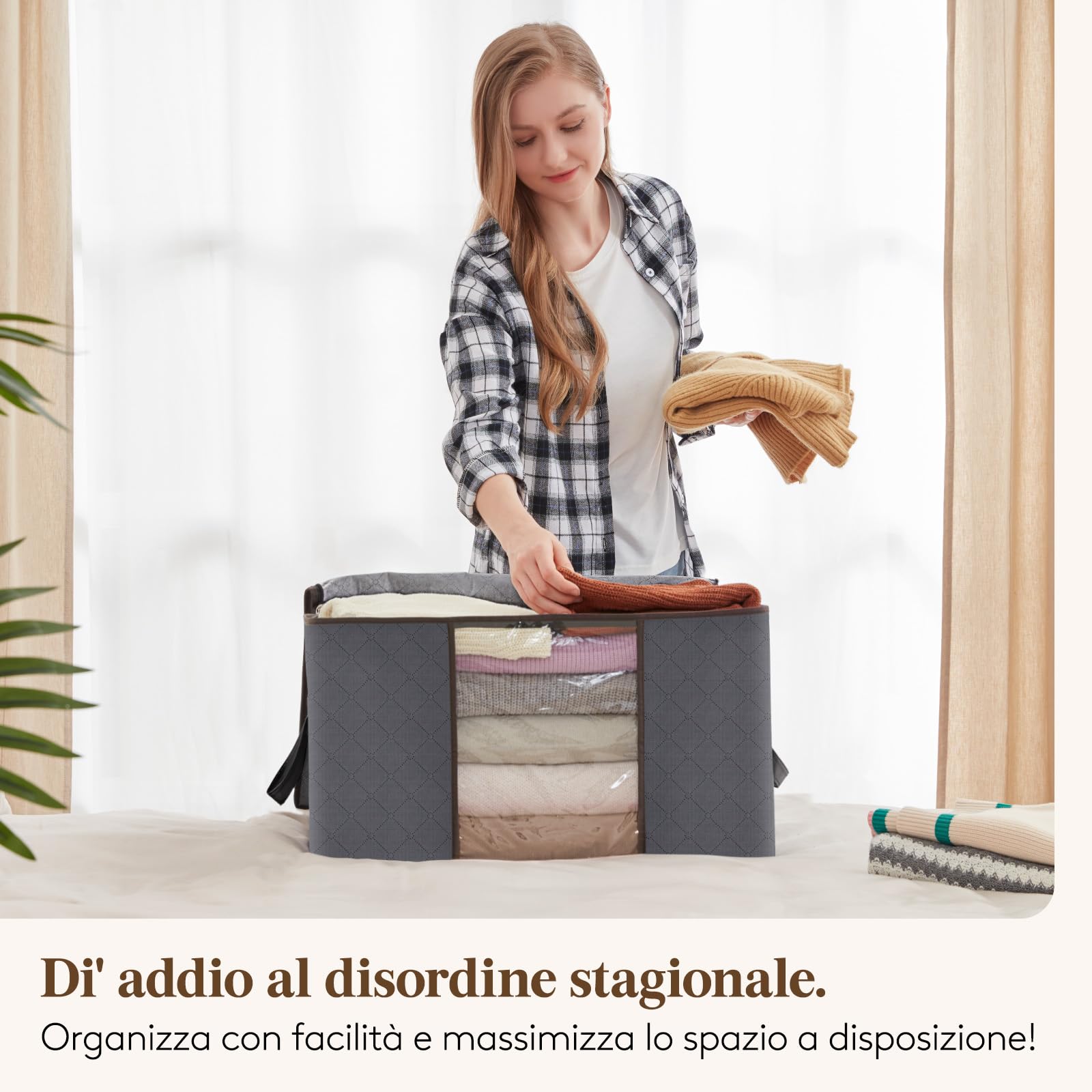Lifewit Scatole per Armadio, Scatole Vestiti, Organizer Armadio per Piumoni, Scatola Trasloco, Buste Pieghevole per Indumenti, Coperte, Biancheria da Letto, Grigio, 60L, 6 Pezzi