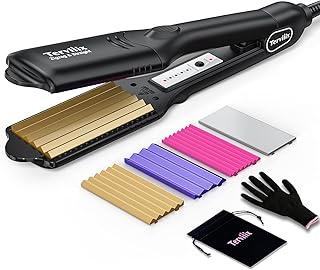 Terviiix Hair Crimper for Women with 4 Interchangeable Plates, Keratin & Argan Oil Infused Crimping Iron for Hair, Volumizing Crimper Hair Iron with 5 Heat Settings & 60 Min Auto Off