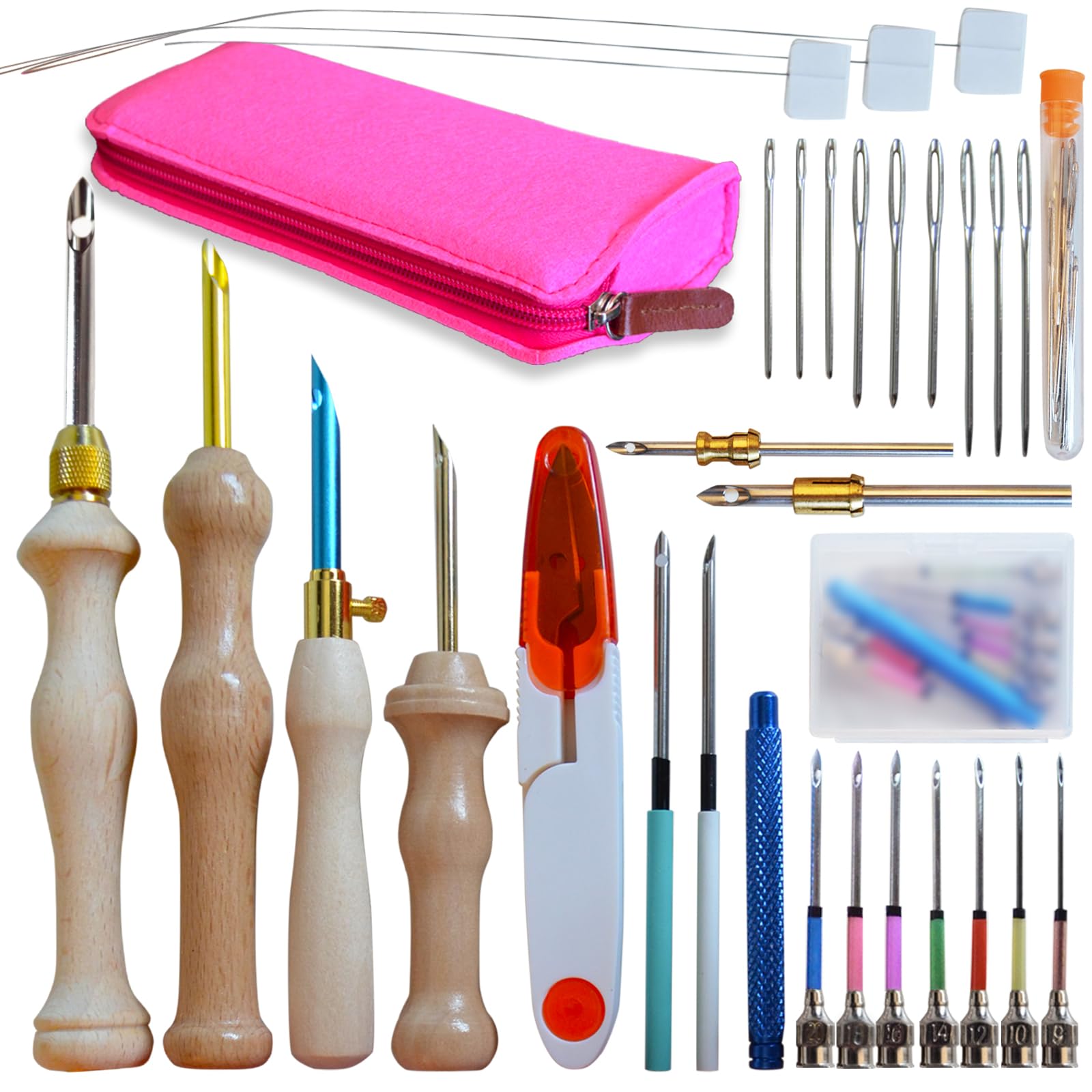 DiaWiew Adjustable Punch Needle Kit - Punch Needle Tool Include Wooden Handle Embroidery Pen Kits - Punch Needle Set for DIY Craft Decoration and Gifts - Perfect for Adults Beginners