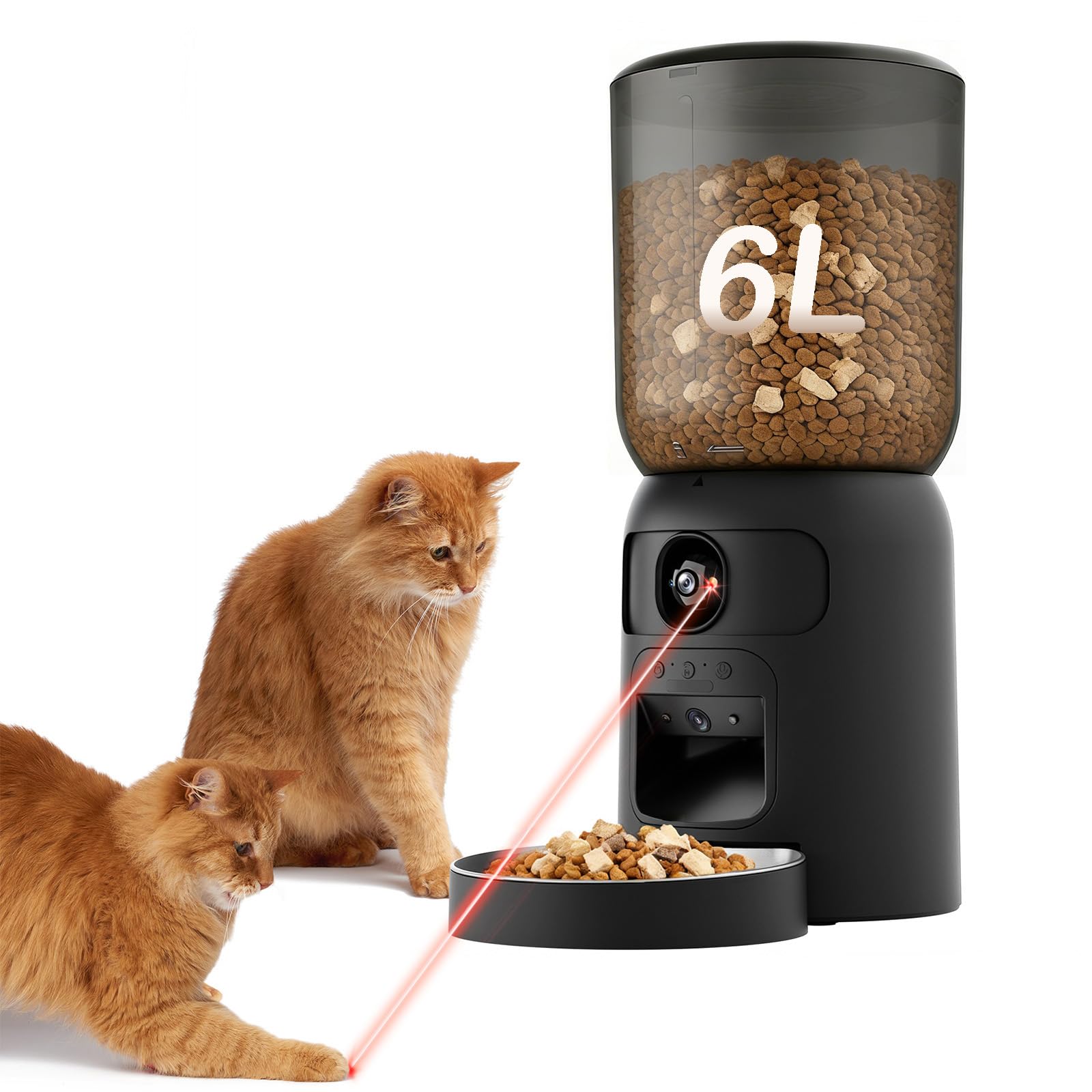 Automatyczny karmnik dla kota 6 l ze sterowaniem aplikacją: podwójne kamery Smart Pet ID, automatyczna zabawka LED, WiFi 2,4 G/5G, komora suchości, podwójna moc dla kotów/psów
