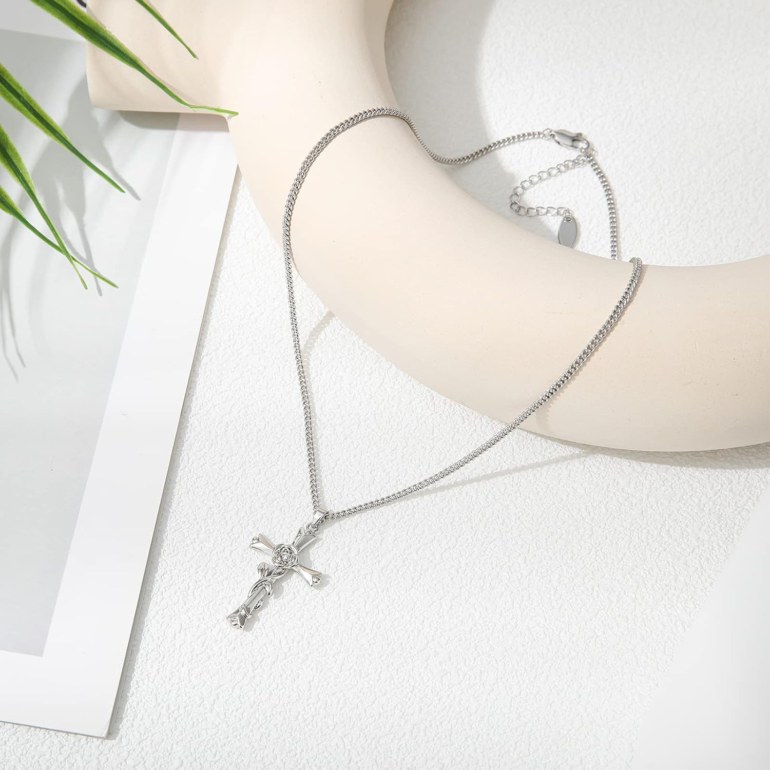 ACECHA Cross Necklace for Women | Silver Faith Birthstone Cross Pendant with Birth Flower Jewelry Gifts for Teen Wife Women for Birthday Anniversary - Image 6