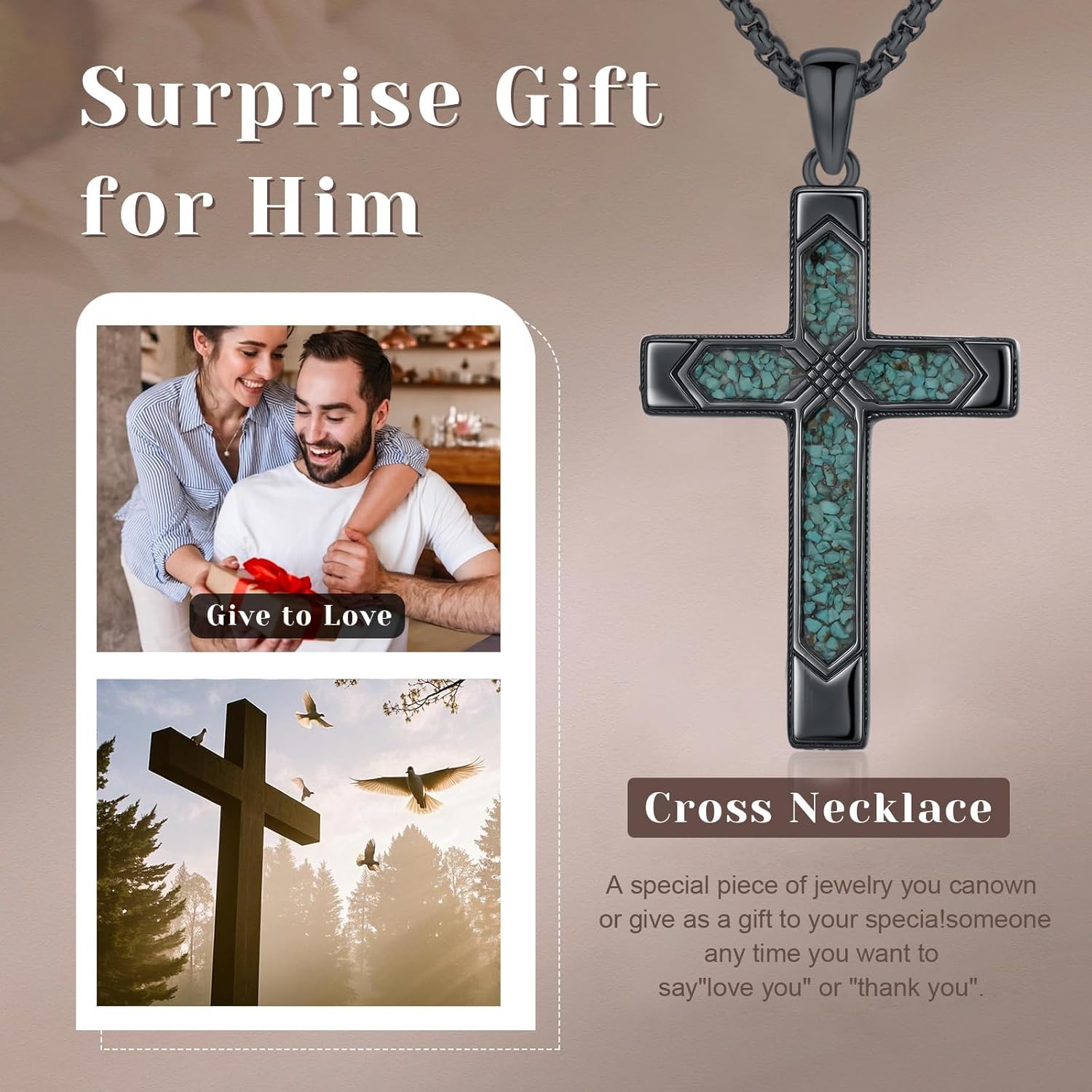 Black Cross Necklace for Men 925 Sterling Silver Turquoise Cross Pendant Necklaces Religious Jewelry for Women Father Husband Birthday Gifts - Image 7