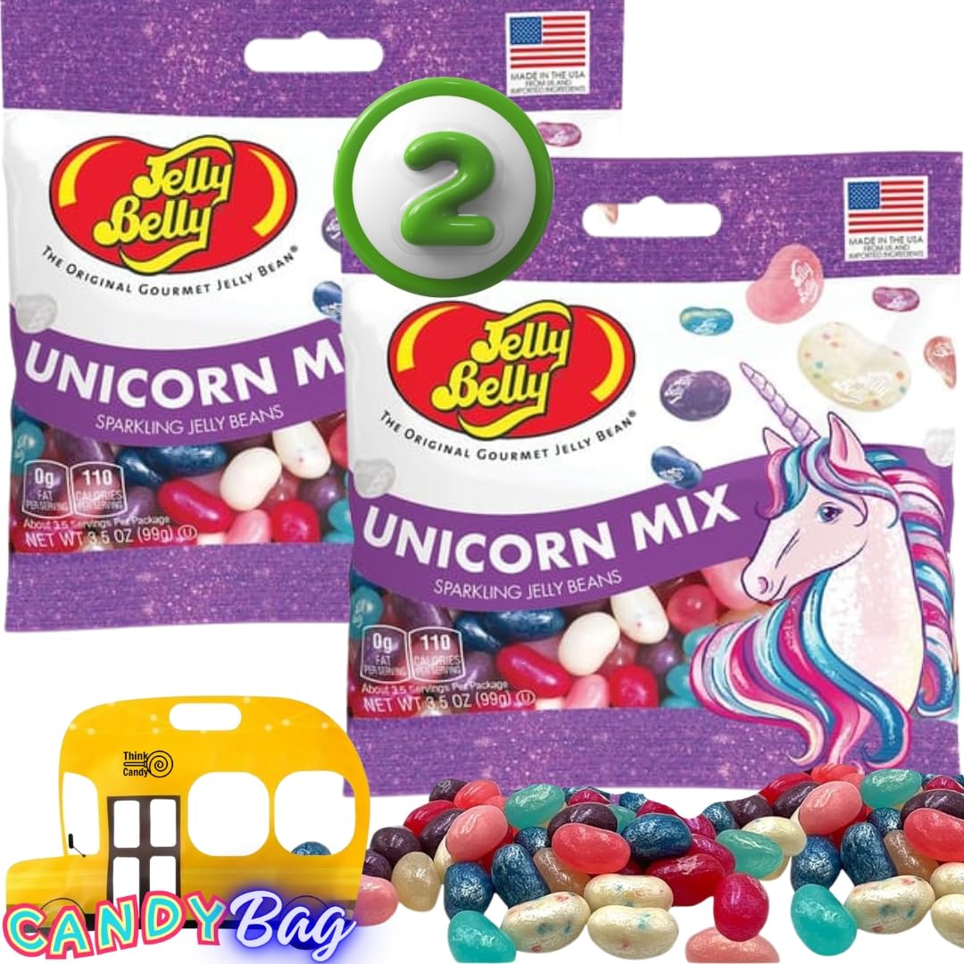 (2 PACK) Unicorn Mix Sparkling Jelly Beans - 3.5oz each - Gourmet Jelly Beans, Magical Assorted Candy for Kids and Unicorn Lovers - Included One Resealable Candy ZipBag from Think Candy (Unicorn)