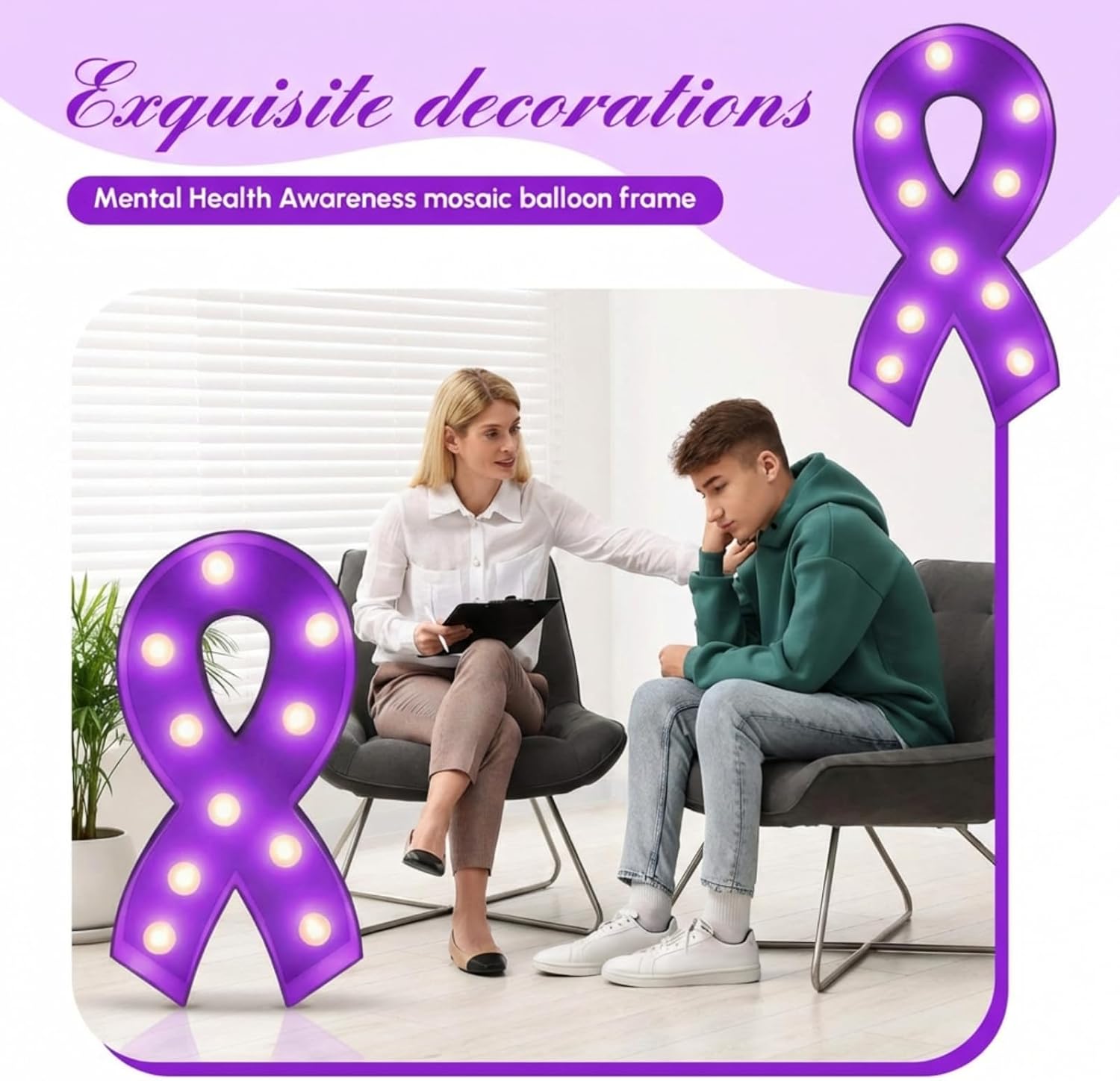 Retisee 3ft Light up Marquee Purple Cancer Awareness Ribbon Mosaic Balloon Frame with Light Epilepsy Pancreatic Cancer Awareness Items Pre-Cut Foam Board Lupus Domestic Violence Alzheimers Products