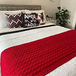 Pasadeira Peseira Manta Sofa Sala Cama Casal Padrão Tricot 180x60 cm (Vermelho)