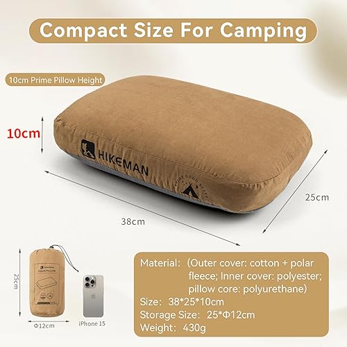 Miniatura 6 de HIKEMAN Almohada de espuma viscoelástica para campamento, almohada de viaje ultraligera, almohada de mochilero con funda extraíble, almohadas