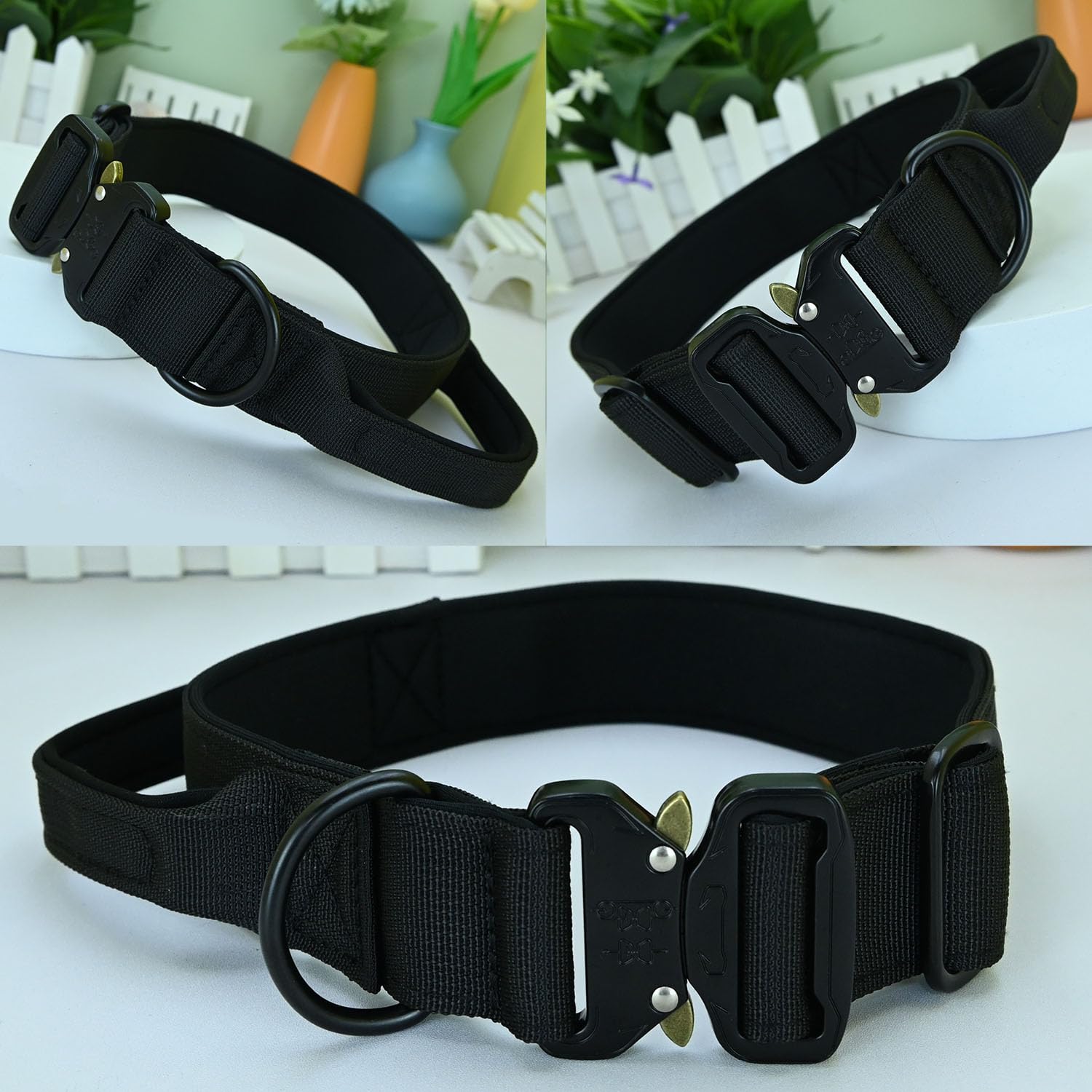 Newtensina Outdoor Tactical Dog Collar with Handle, Heavy Duty Military Dog Collar with D Ring - Image 2