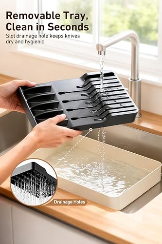 Vista 6 de MAD SHARK Bloque de cuchillos desmontable 2 en 1 y organizador de cubiertos, soporte para cuchillos de cajón para 10 cuchillos, sin BPA, ranuras