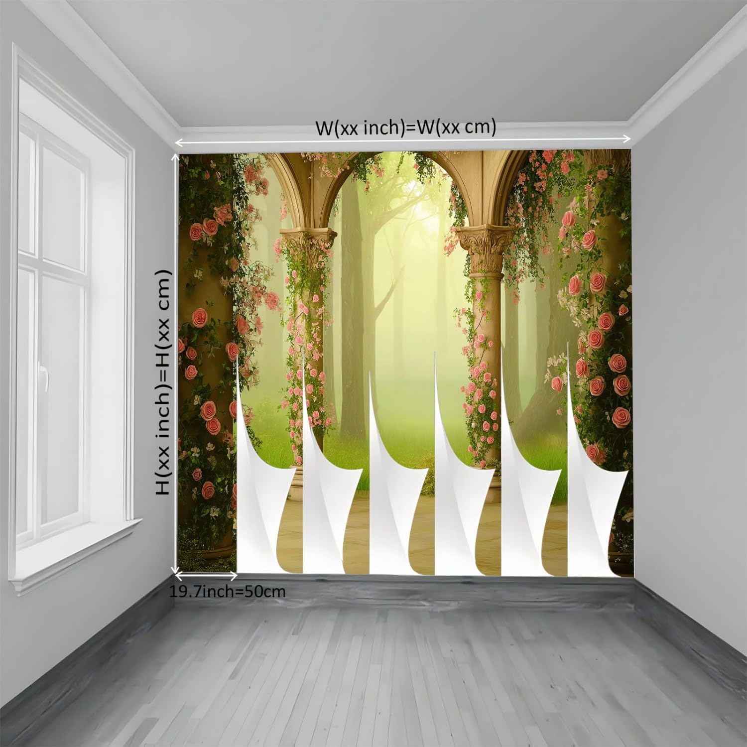 Fototapeta 350 x 256 cm, kwiaty róże filary moda tapeta z włókniny, kolor ścienny salon sypialnia biuro kuchnia pokój dziecięcy
