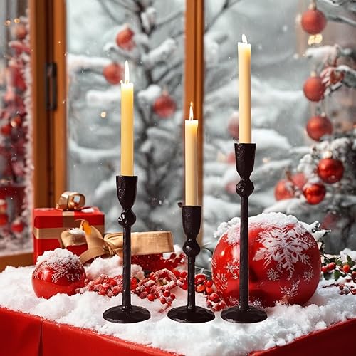Miniatura 6 de Portavelas cónicos, juego de 3 portavelas, soporte decorativo de hierro negro para velas de cera, boda, comedor, fiesta, Navidad y cumpleaños