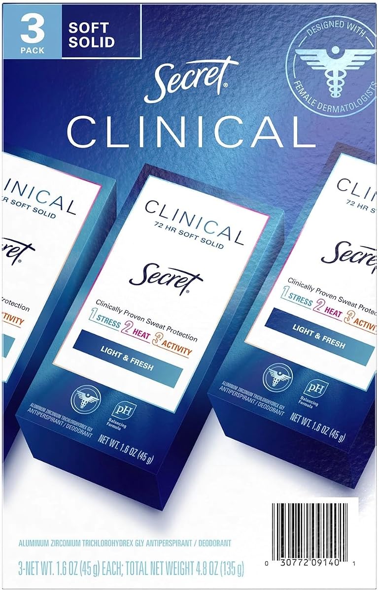 Secret Clinical Soft Solid Antiperspirant & Deodorant, Light & Fresh (1.6oz-3ct)
