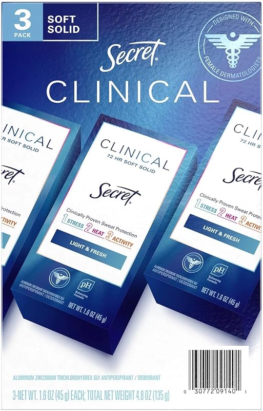 Secret Clinical Soft Solid Antiperspirant & Deodorant, Light & Fresh (1.6oz-3ct)