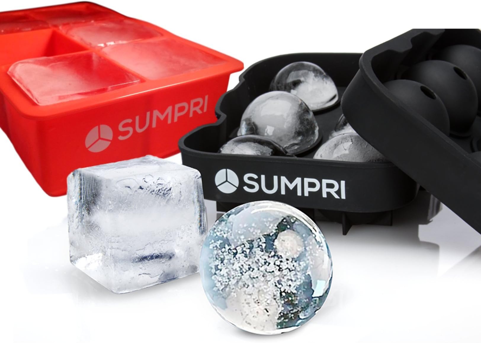 Sphere Ice Mold & Big Ice Cube Trays Novelty-Silicone Ice Ball Maker With Lid For Infused Ice Or Whiskey Glasses [2 Pack] Large Round Spheres Reusable & BPA Free (Red)