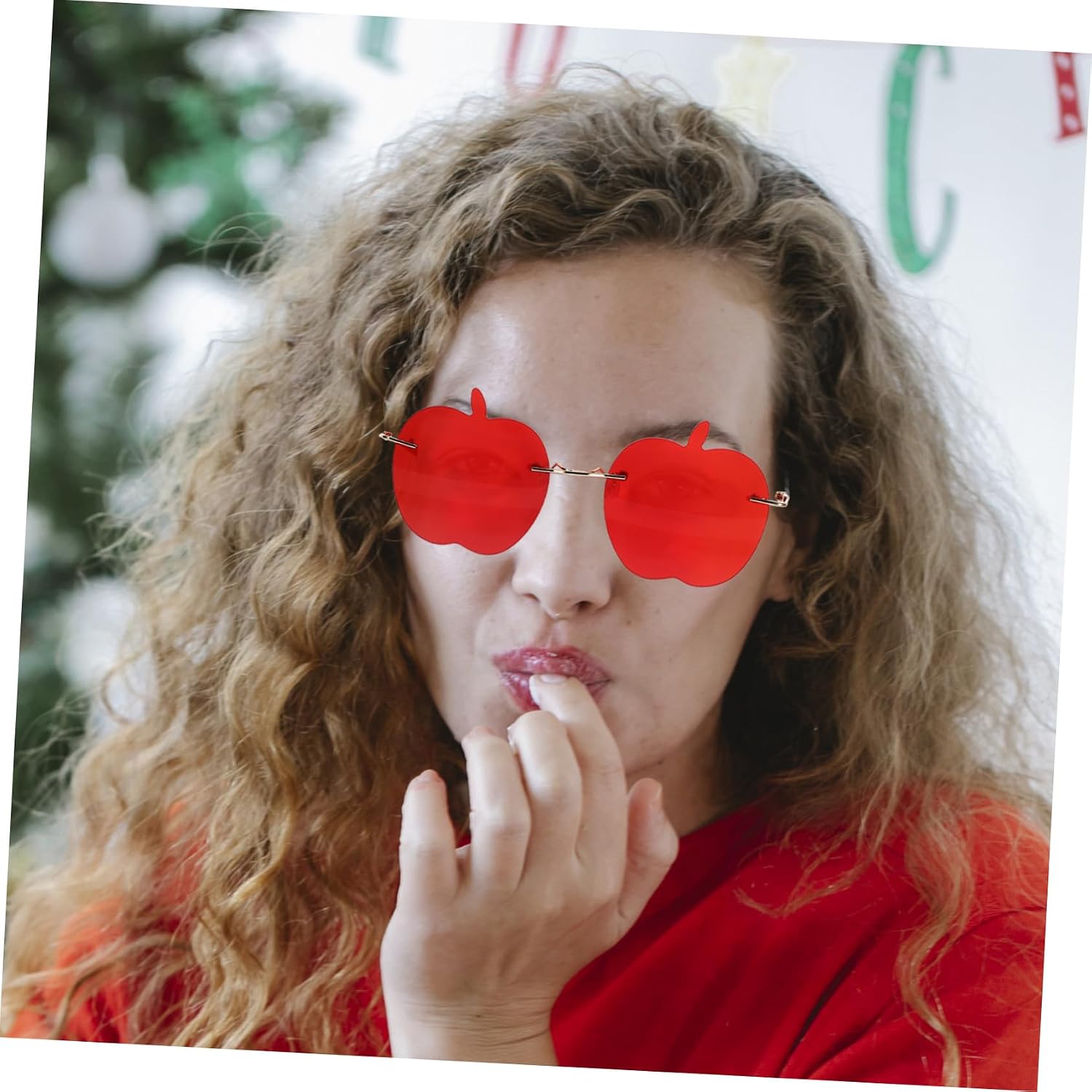 LIFKOME 1Pc Rimless Red Sunglasses for Women Unique Durable Eyewear Fun Party Eyeglasses Cosplay and Festival Style
