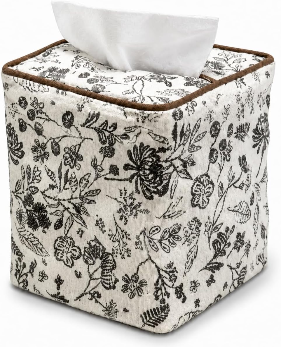 Floral Print Cotton Fabric Tissue Box Cover, Blue