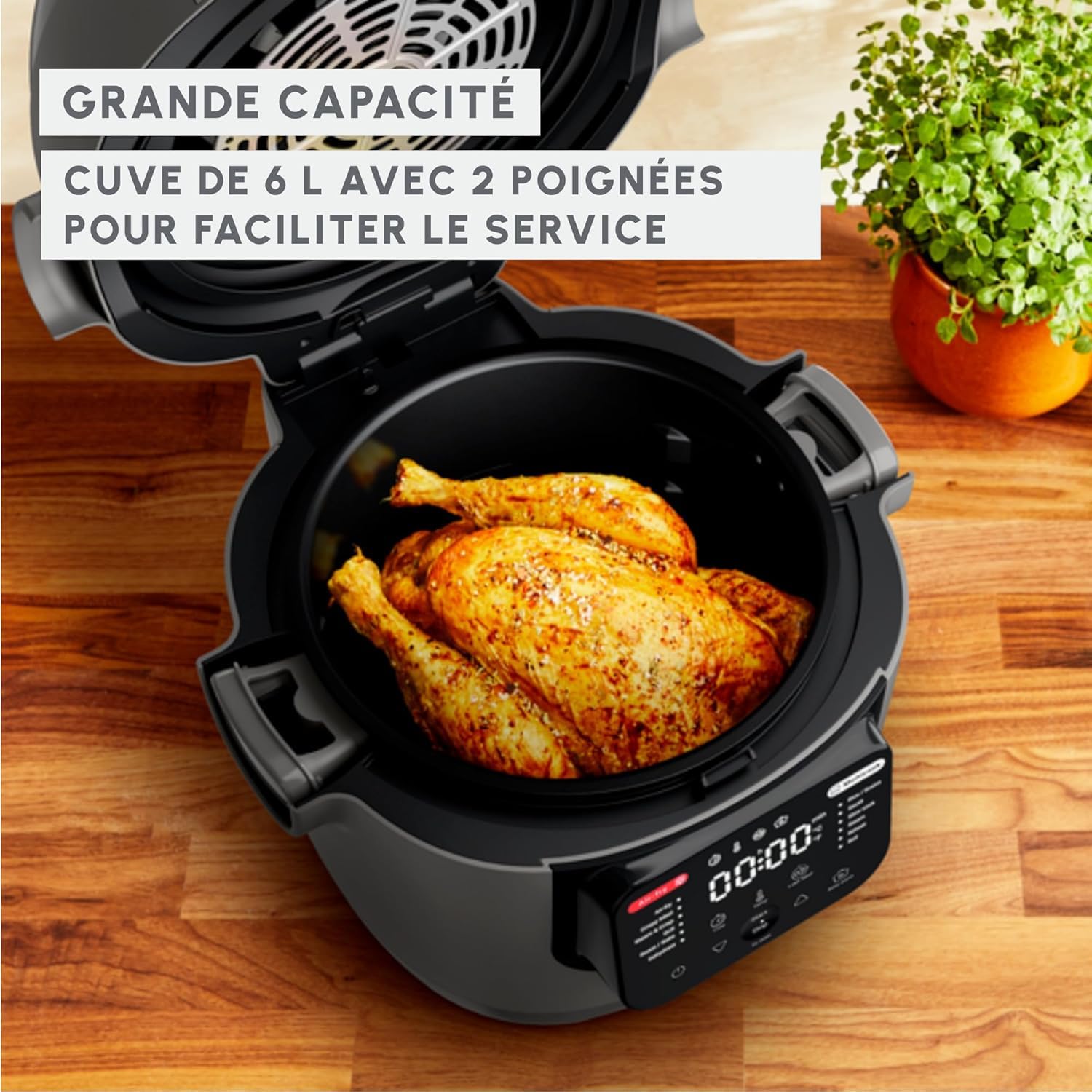 Moulinex Multicook & Fry, Multikocher & Integrierter Airfryer, 12 Programme, Kochen auf 2 Ebenen, verzögerter Start, 6L Kapazität, Hippo-Grau, MZ730BF0