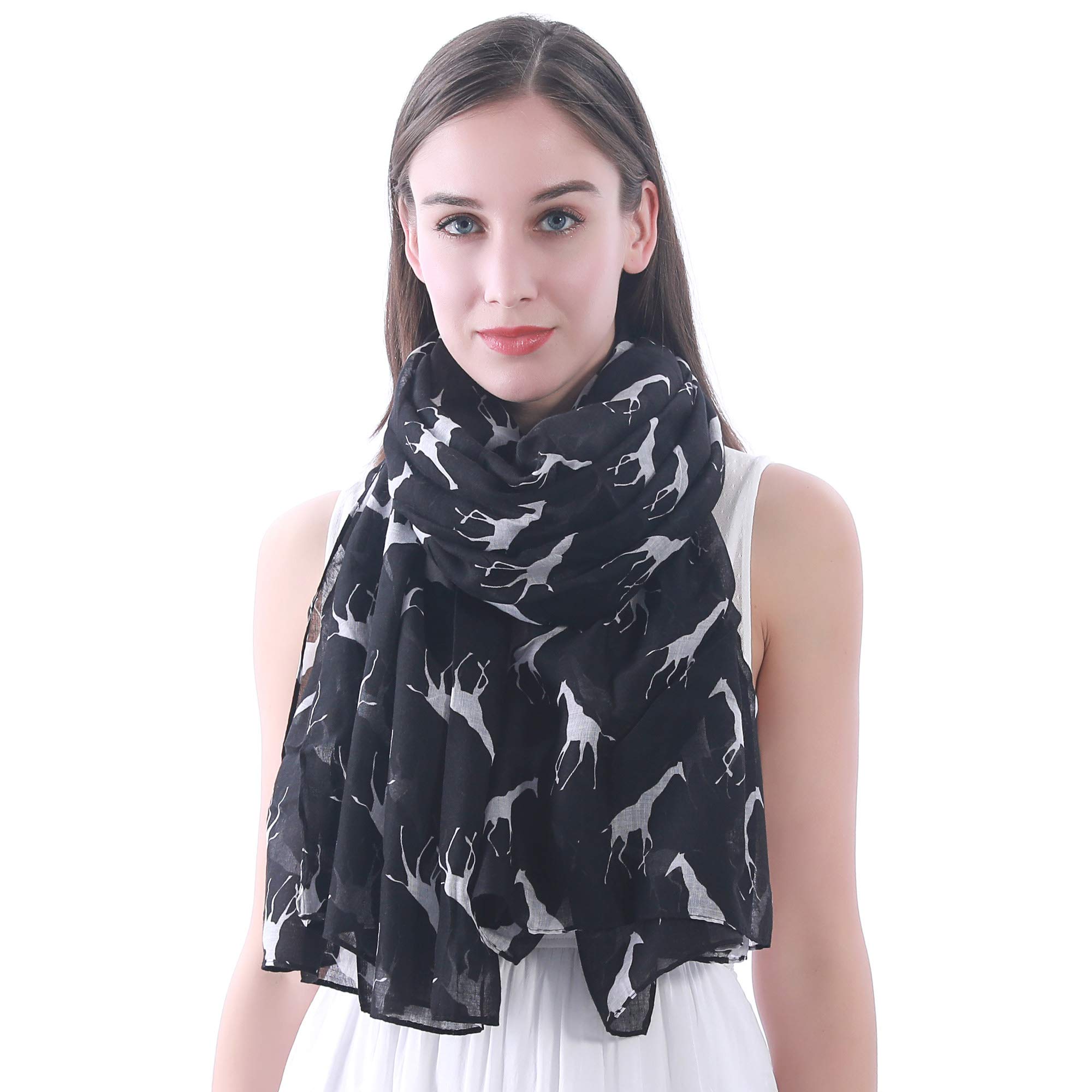 Lina & Lily Giraffe Animal Print Women's Scarf Oversized (Black with White)(Size: One Size)