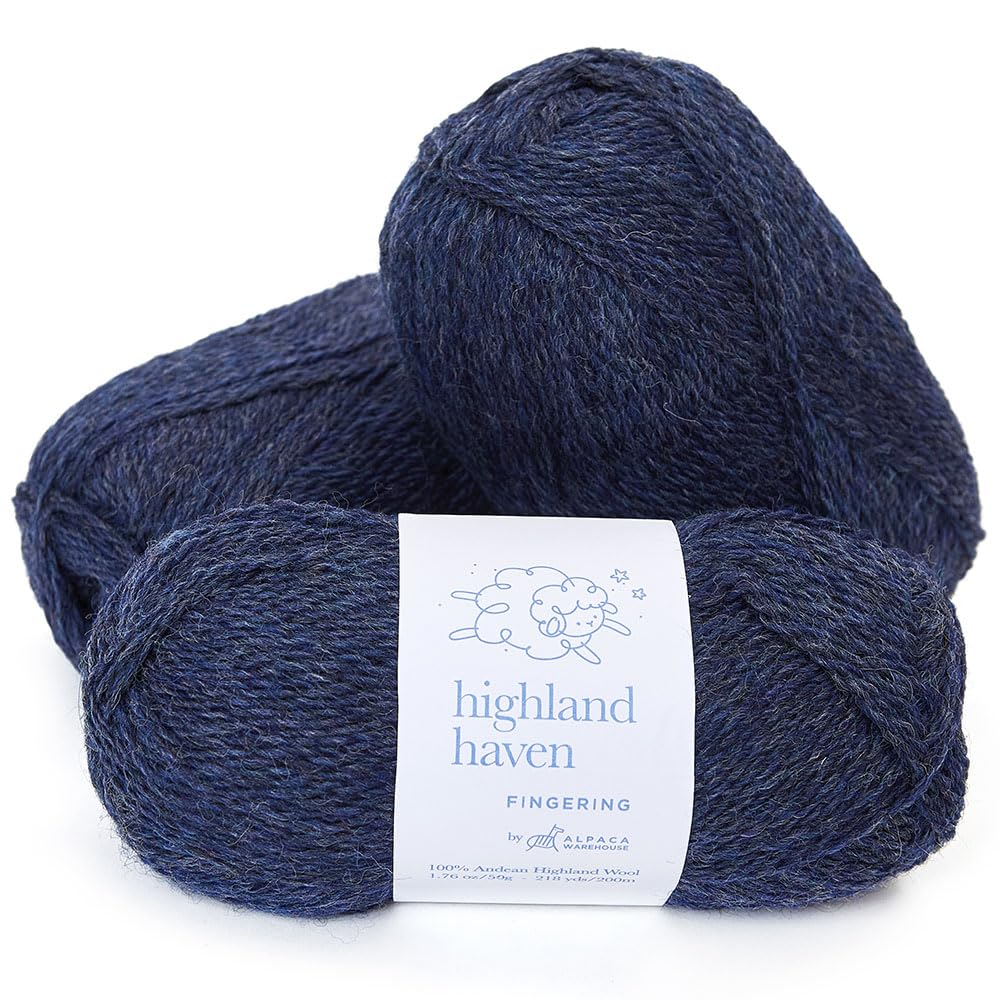Highland Haven - Juego de 3 madejas de lana 100 % Highland (150 gramos), procedente directamente de Perú, suave y perfecto para tejer y hacer ganchillo (dedos, mezclilla jaspeada)