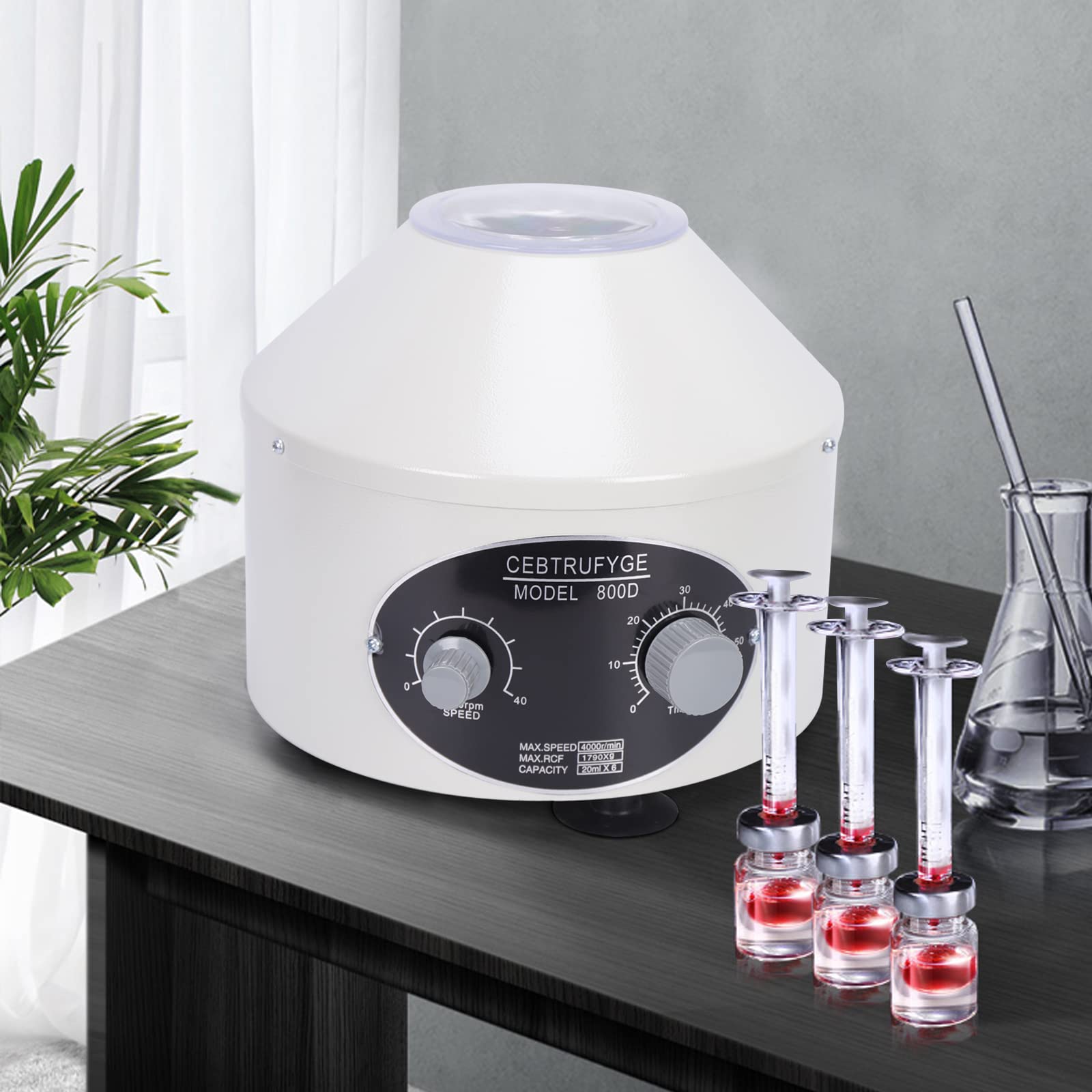 Centrífuga de Laboratorio eléctrica Centrífuga 4000 RPM Centrífuga de Laboratorio para análisis de suero 20 ml x 6 rotores compacta y Potente φ270 mm x 250 mm 25 W de Potencia del Motor