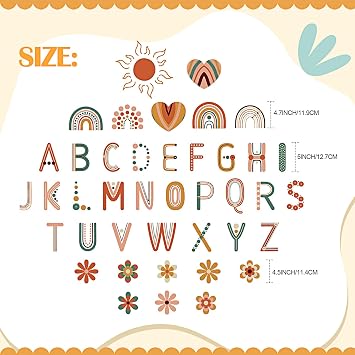 Tenare 133 Pcs Boho Bulletin Board Letters for Classroom Rainbow Alphabet Cutouts Set 110 Uppercase Poster Board Letters 23 Symbols ABC for Wall Cut Out for Home Back to School Decor