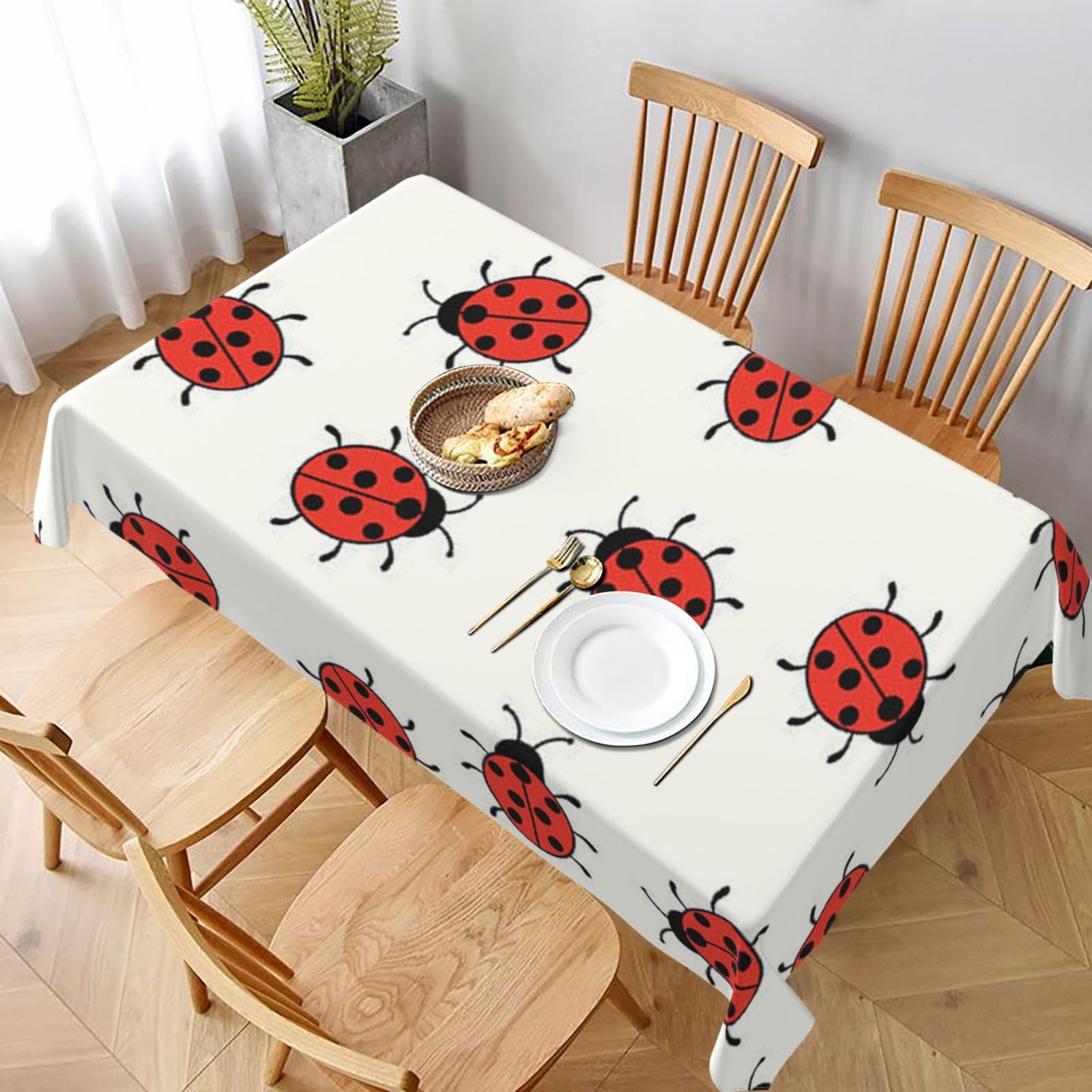 BNVSADC Ladybugs Pattern Infinite Speckled Printed Rectangle Tablecloth 228x152 CM, Water Resistant Polyester Table Cloth Decorative Fabric Table Covers for Kitchen Dining Table Parties Camping